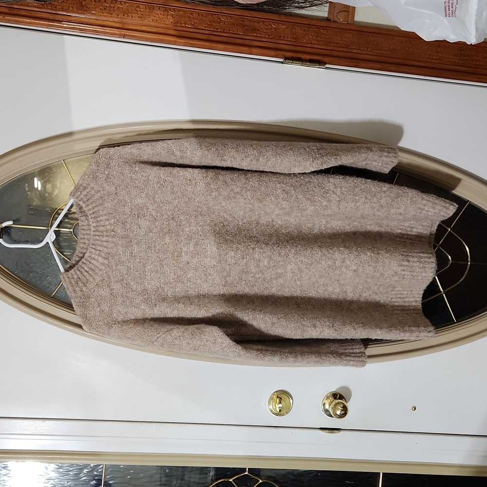 NEW English Factory COZY Roundneck SWEATER DRESS, Med, Taupe